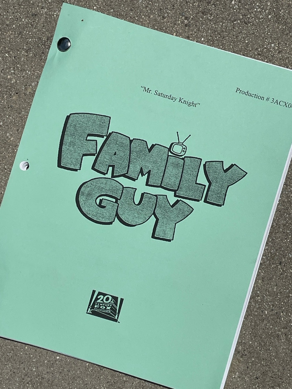 VTG Family Guy 2000 Production Used Table Script Mr Saturday Knight MR WEED DIES